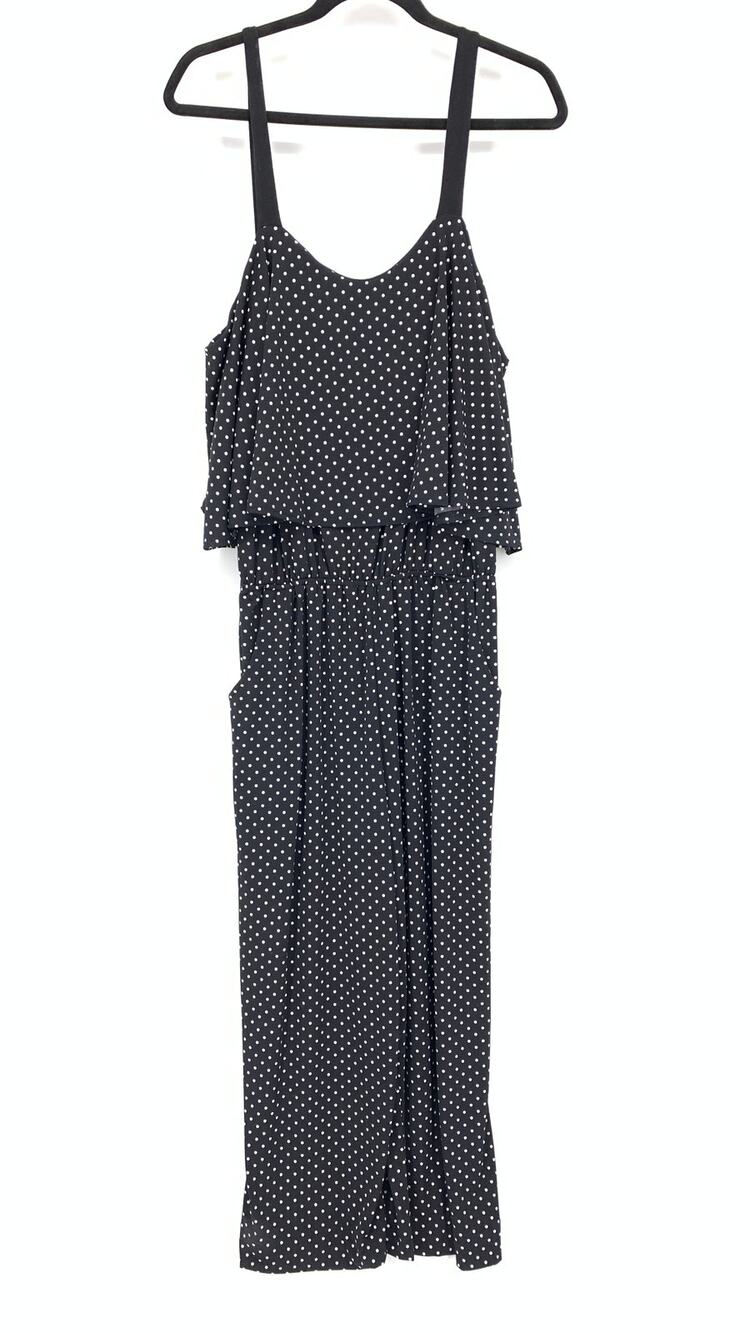 The Pyramid Collection Wide Leg Jumpsuit Womens Sz L Black White Polka Dot